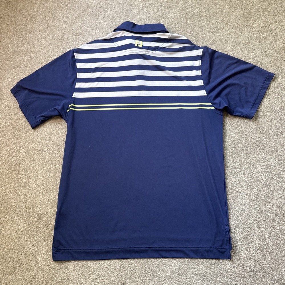 FootJoy Polo Shirt Mens L Blue Striped Golf Performance Logo Troy Burne - Picture 2 of 9